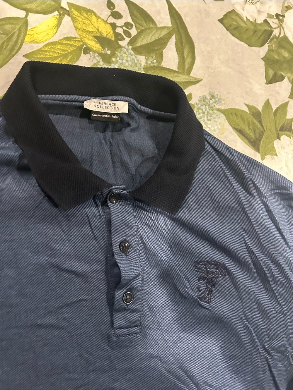 Versace Collection Blue Polo with Black Contrast Collar